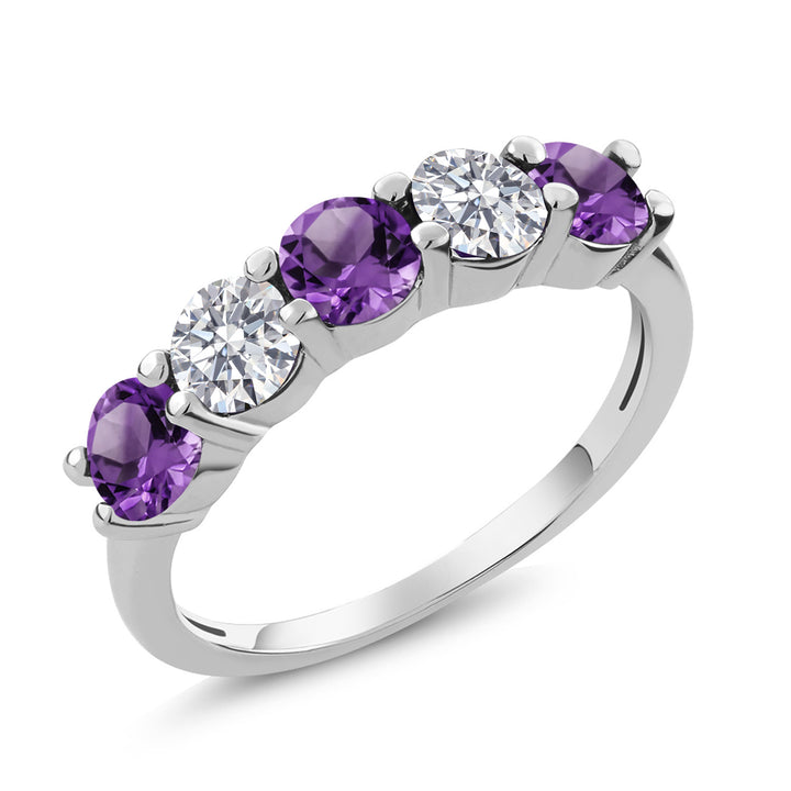 925 Sterling Silver Purple Amethyst and E - F Lab Grown Diamond Wedding-Bands Ring For Women | 1.29 Cttw | Round 4MM | Gemstone February Birthstone | Available in Size 5,6,7,8,9