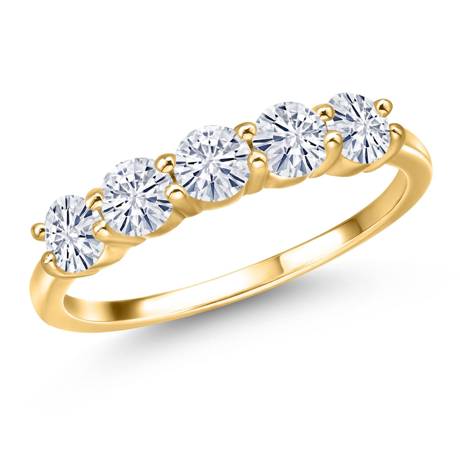 White Moissanite - April_5_Ring in 925 Yellow Gold Plated Silver