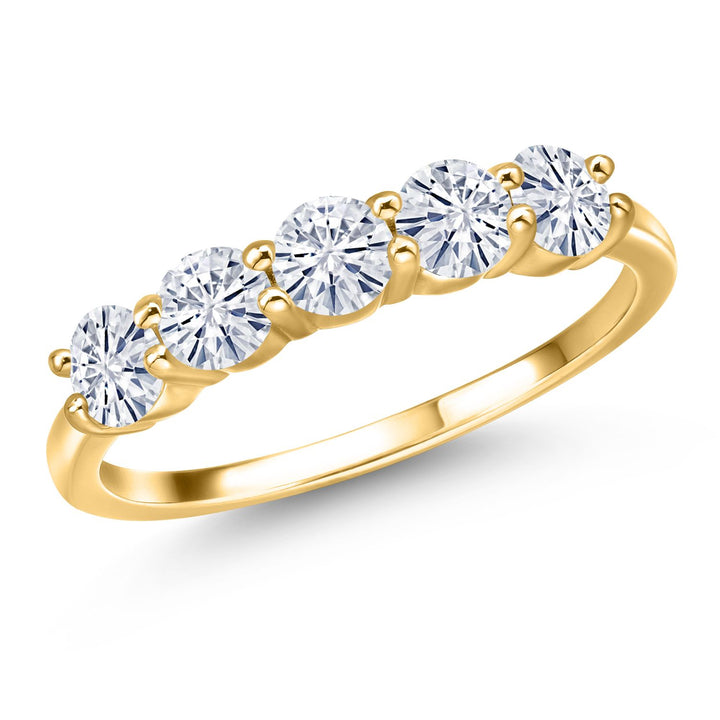 White Moissanite - April_5_Ring in 925 Yellow Gold Plated Silver