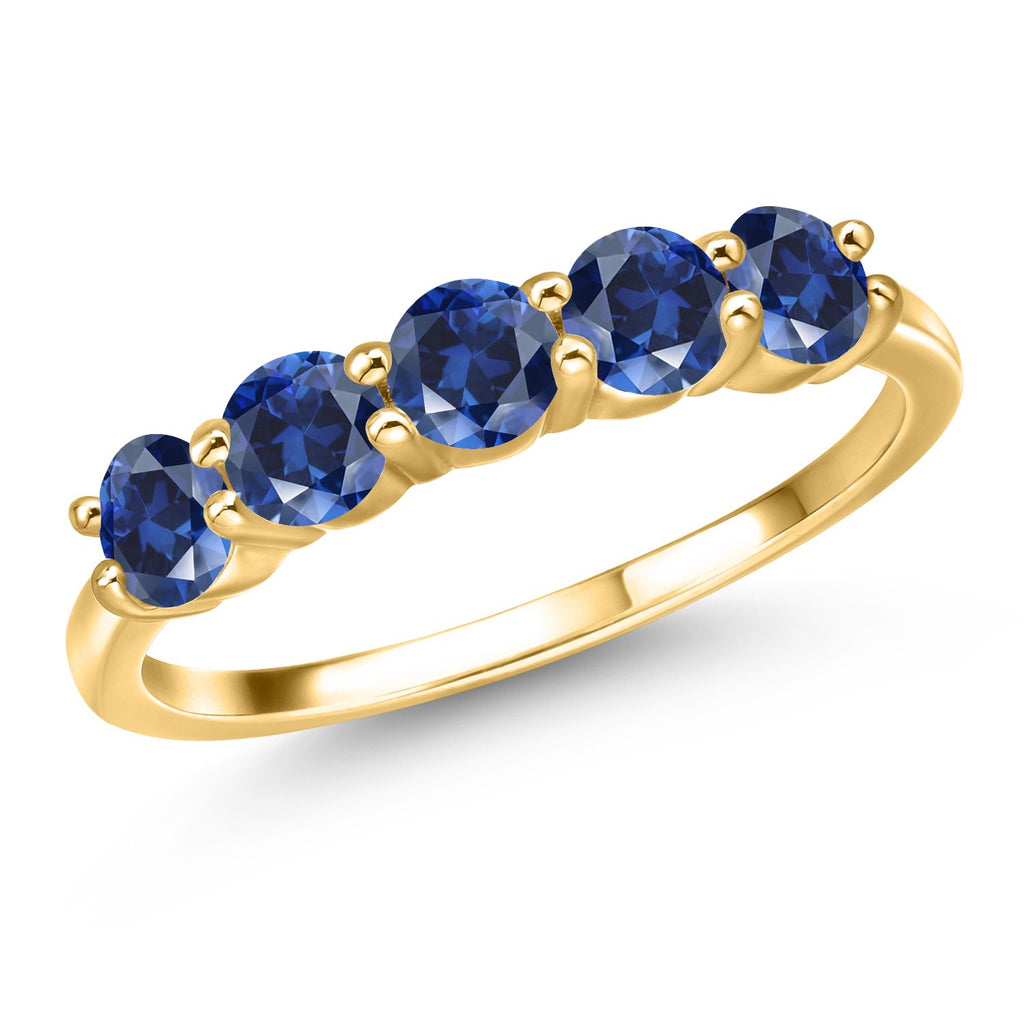 Blue Created Sapphire - September_7_Ring in 925 Yellow Gold Plated Silver