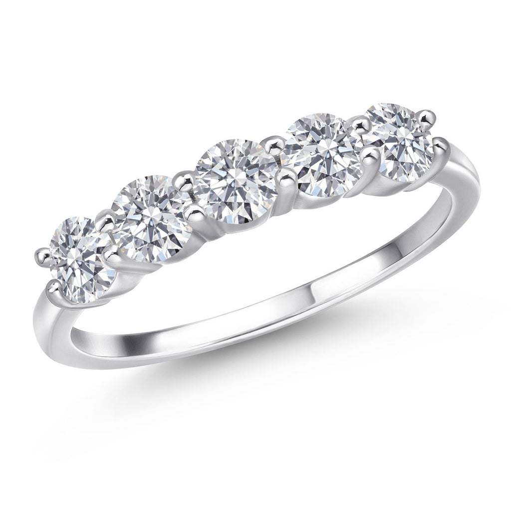Gem Stone King 5-Stone Wedding Band Ring for Women | 925 Sterling Silver | 4MM Round Gemstone Birthstone | Engagement Anniversary Promise Ring | Sizes 5-9