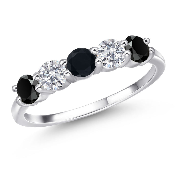 Gem Stone King 5-Stone Wedding Band Ring | 4MM Gemstone Birthstone and Lab Grown Diamond | 925 Sterling Silver | Engagement Anniversary Promise Ring for Women
