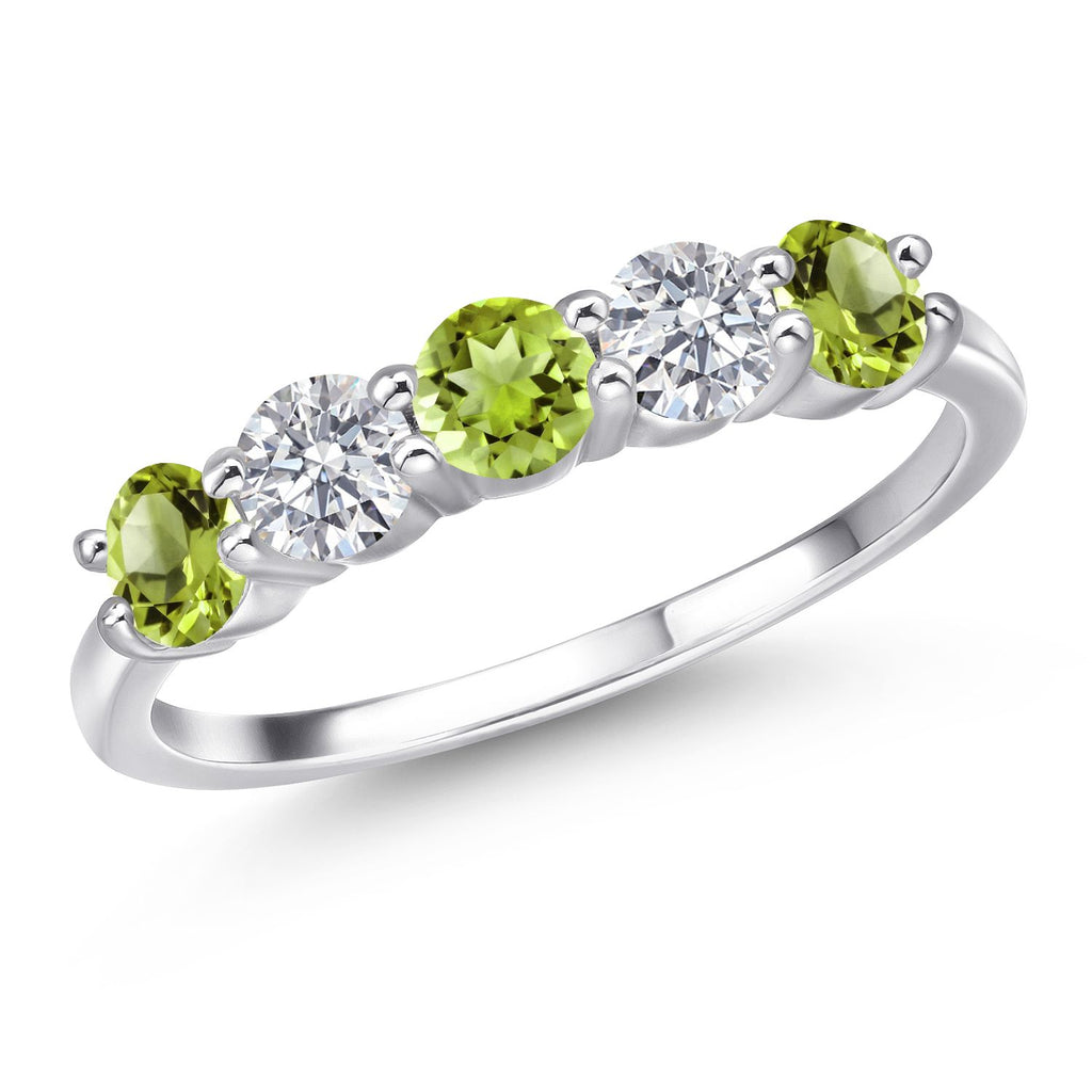 Gem Stone King 5-Stone Wedding Band Ring | 4MM Gemstone Birthstone and Lab Grown Diamond | 925 Sterling Silver | Engagement Anniversary Promise Ring for Women