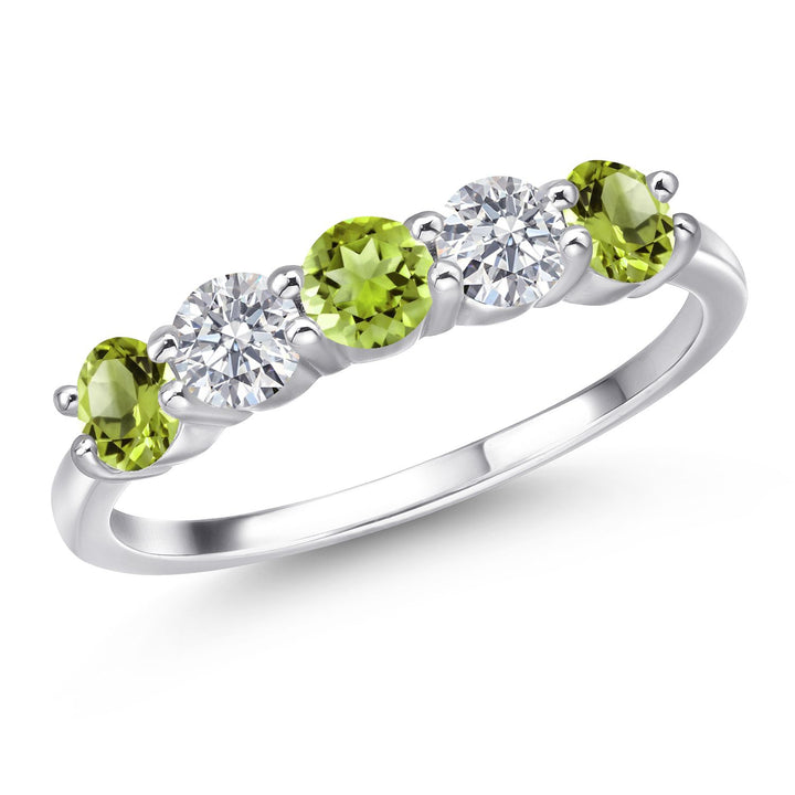 Gem Stone King 5-Stone Wedding Band Ring | 4MM Gemstone Birthstone and Lab Grown Diamond | 925 Sterling Silver | Engagement Anniversary Promise Ring for Women