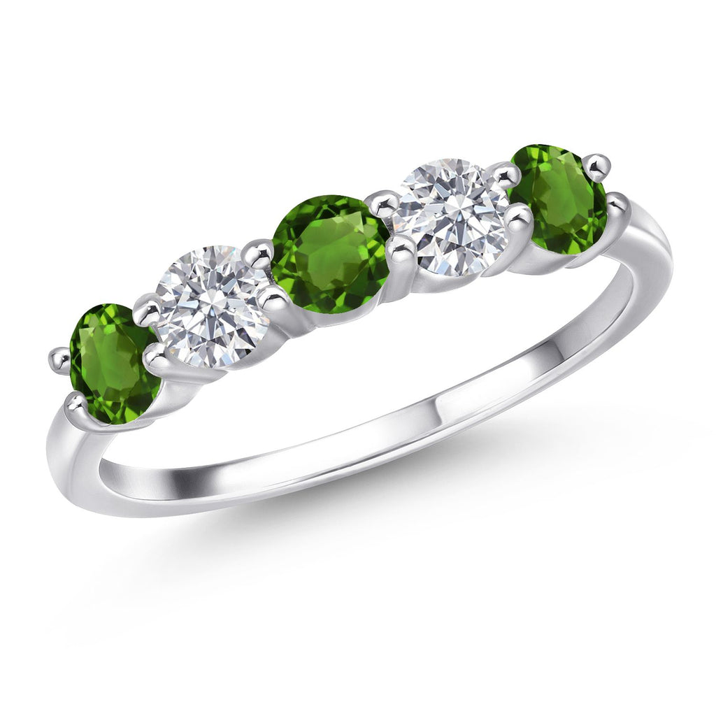 Gem Stone King 5-Stone Wedding Band Ring | 4MM Gemstone Birthstone and Lab Grown Diamond | 925 Sterling Silver | Engagement Anniversary Promise Ring for Women