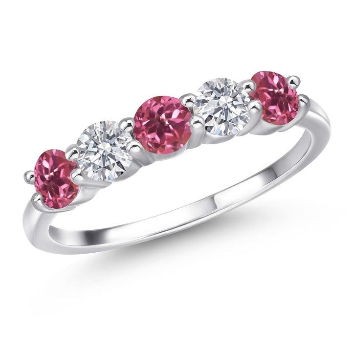 Gem Stone King 5-Stone Wedding Band Ring | 4MM Gemstone Birthstone and Lab Grown Diamond | 925 Sterling Silver | Engagement Anniversary Promise Ring for Women