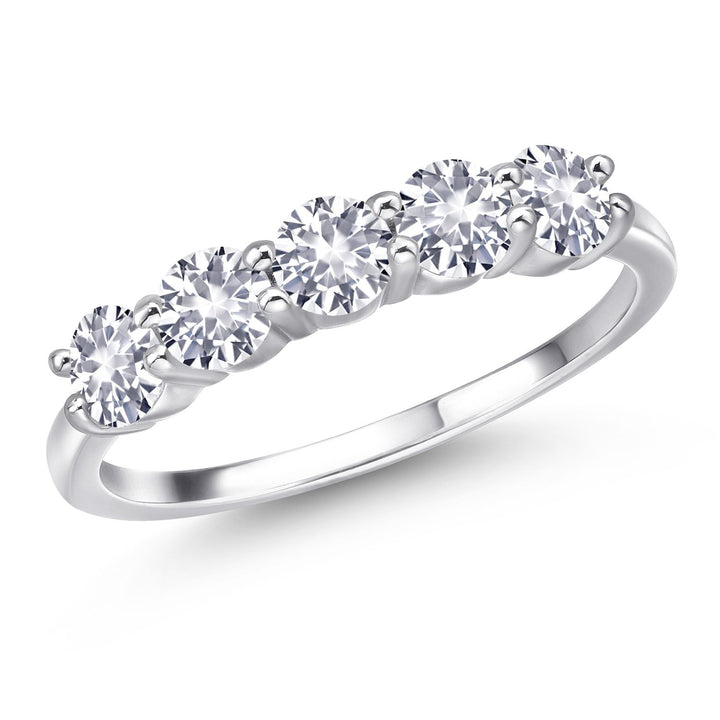 Gem Stone King 5-Stone Wedding Band Ring for Women | 925 Sterling Silver | 4MM Round Gemstone Birthstone | Engagement Anniversary Promise Ring | Sizes 5-9