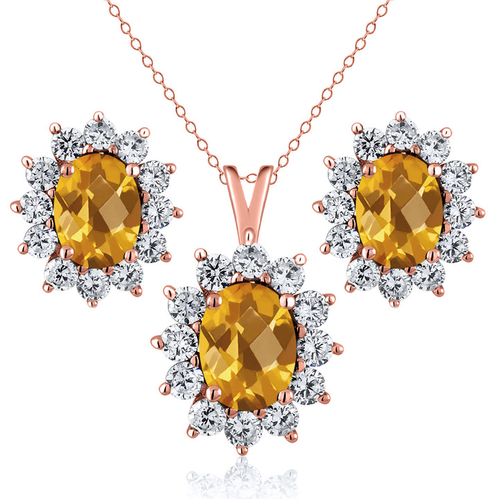Citrine-Checkerboard - November_Rose Gold_Pendant Earrings Set in Rose Gold