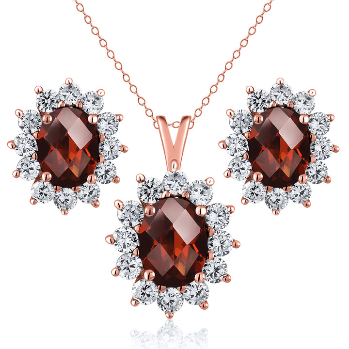 Garnet-Checkerboard - January_Rose Gold_Pendant Earrings Set in Rose Gold