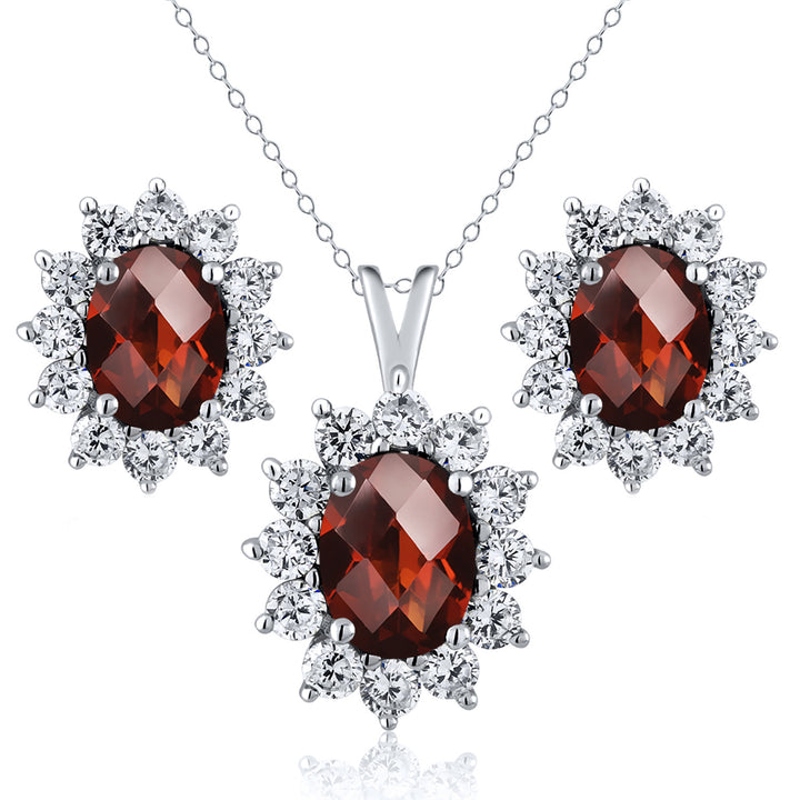 Garnet-Checkerboard - January_Sterling Silver_Pendant Earrings Set in Sterling Silver