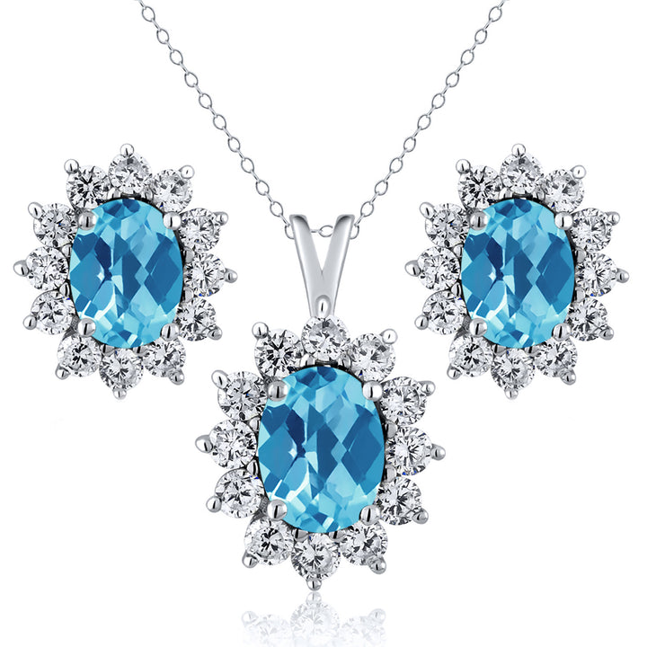 Swiss Blue Topaz-Checkerboard - November_Sterling Silver_Pendant Earrings Set in Sterling Silver