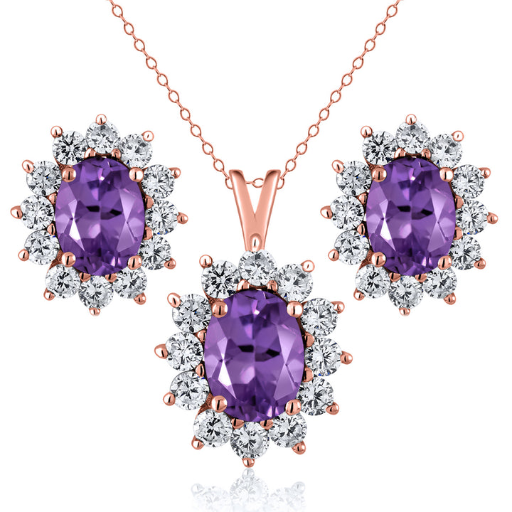 Amethyst - February_Rose Gold_Pendant Earrings Set in Rose Gold