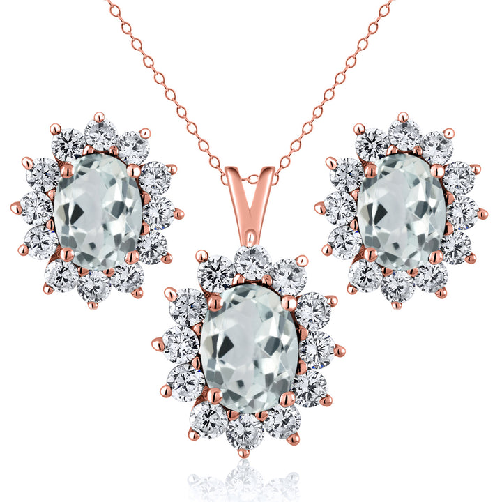 Aquamarine - March_Rose Gold_Pendant Earrings Set in Rose Gold