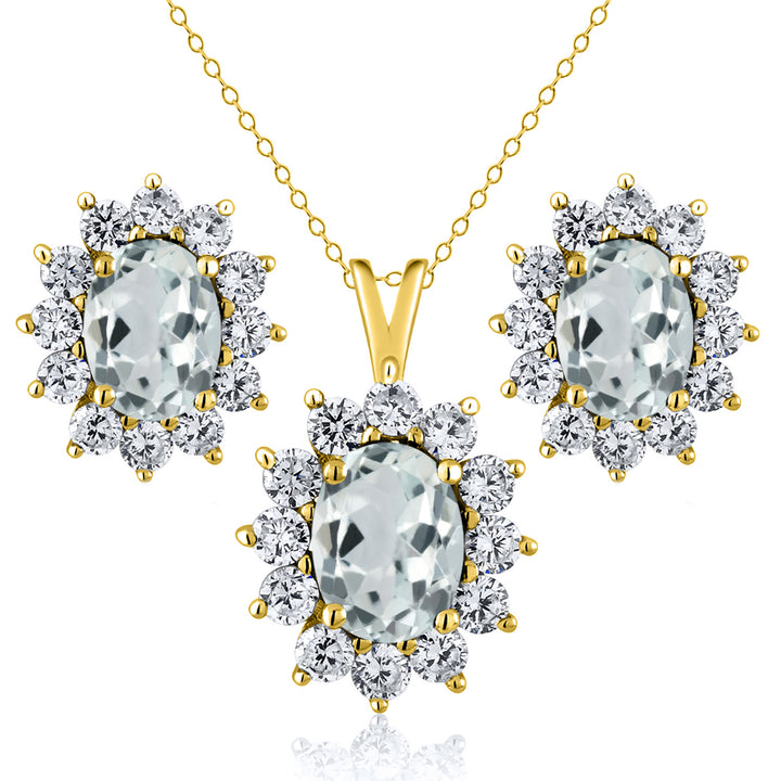 Aquamarine - March_Yellow Gold_Pendant Earrings Set in Yellow Gold