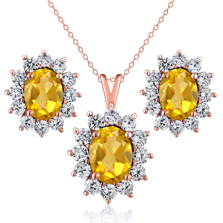 Citrine - November_Rose Gold_Pendant Earrings Set in Rose Gold