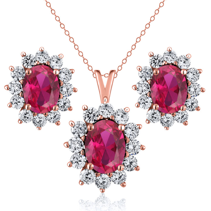Created Ruby - July_Rose Gold_Pendant Earrings Set in Rose Gold