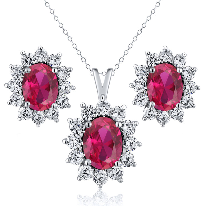 Created Ruby - July_Sterling Silver_Pendant Earrings Set in Sterling Silver