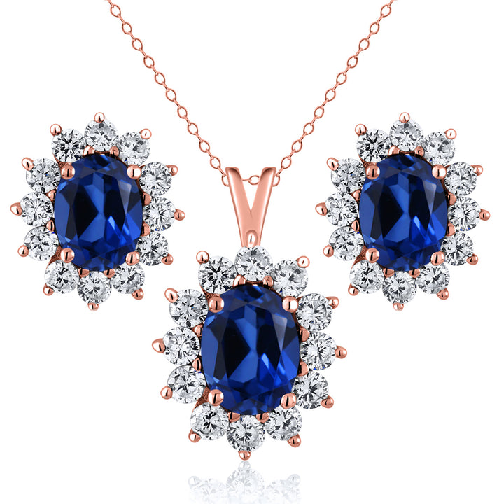 Blue Created Sapphire - September_Rose Gold_Pendant Earrings Set in Rose Gold