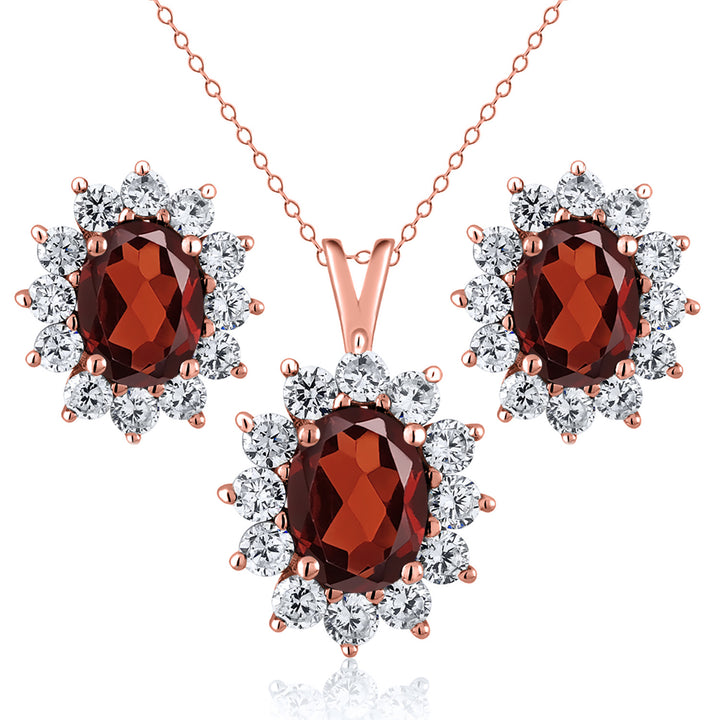 Garnet - January_Rose Gold_Pendant Earrings Set in Rose Gold