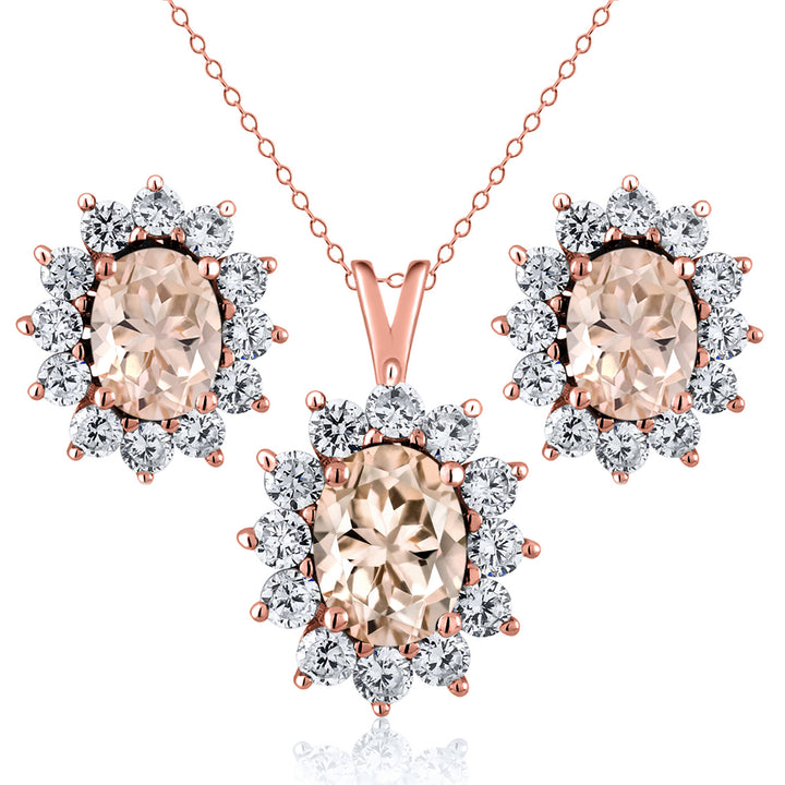 Morganite - October_Rose Gold_Pendant Earrings Set in Rose Gold