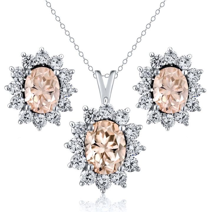 Morganite - October_Sterling Silver_Pendant Earrings Set in Sterling Silver
