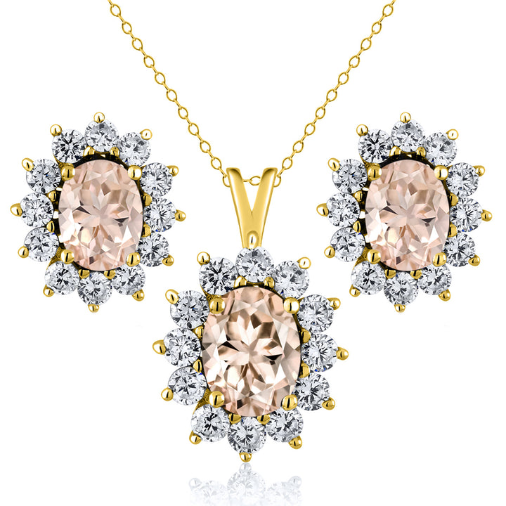 Morganite - October_Yellow Gold_Pendant Earrings Set in Yellow Gold