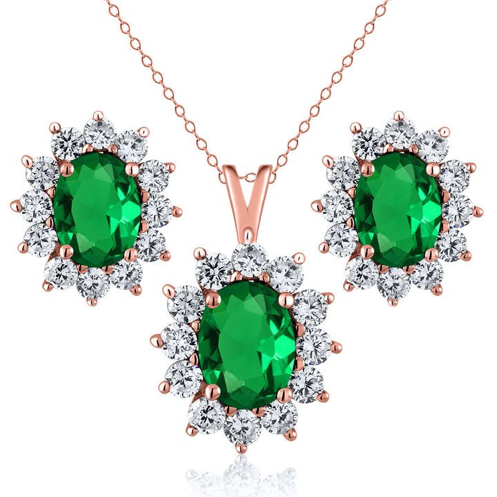Nano Emerald - May_Rose Gold_Pendant Earrings Set in Rose Gold