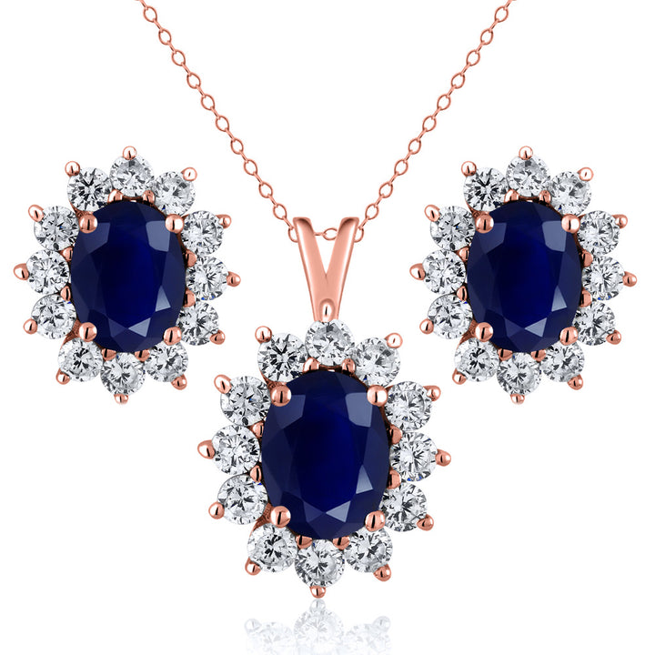 Blue Sapphire - September_Rose Gold_Pendant Earrings Set in Rose Gold