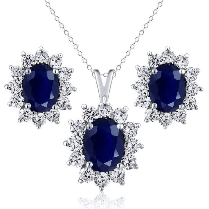Blue Sapphire - September_Sterling Silver_Pendant Earrings Set in Sterling Silver