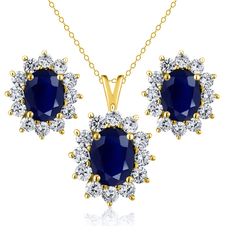 Blue Sapphire - September_Yellow Gold_Pendant Earrings Set in Yellow Gold