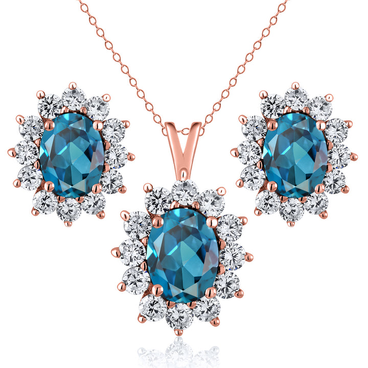 London Blue Topaz - November_Rose Gold_Pendant Earrings Set in Rose Gold
