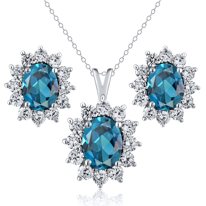 London Blue Topaz - November_Sterling Silver_Pendant Earrings Set in Sterling Silver