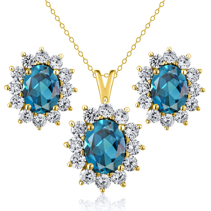 London Blue Topaz - November_Yellow Gold_Pendant Earrings Set in Yellow Gold