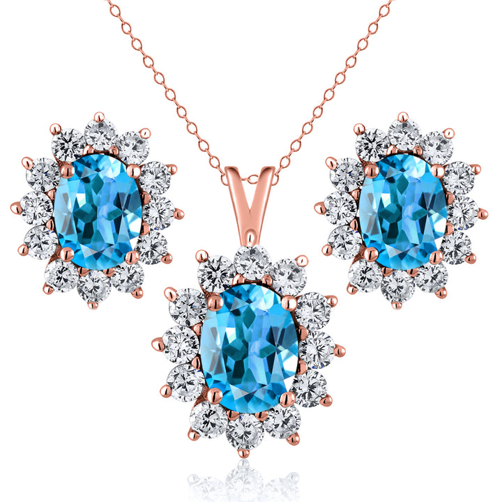 Swiss Blue Topaz - November_Rose Gold_Pendant Earrings Set in Rose Gold