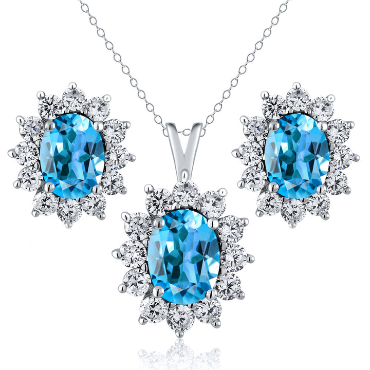 Swiss Blue Topaz - November_Sterling Silver_Pendant Earrings Set in Sterling Silver
