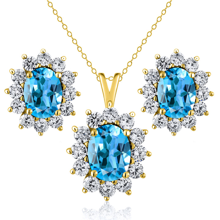 Swiss Blue Topaz - November_Yellow Gold_Pendant Earrings Set in Yellow Gold