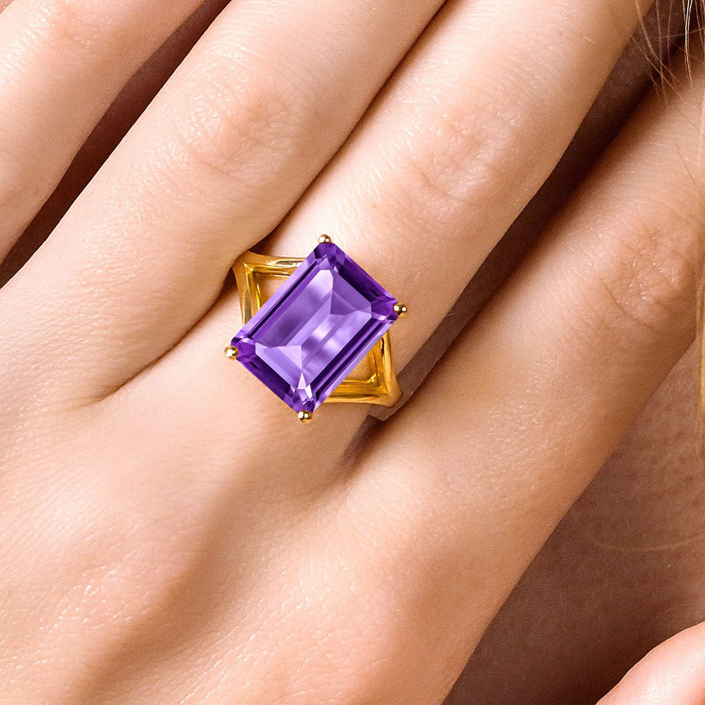 Amethyst - February_Ring in 925 Yellow Gold Plated Silver