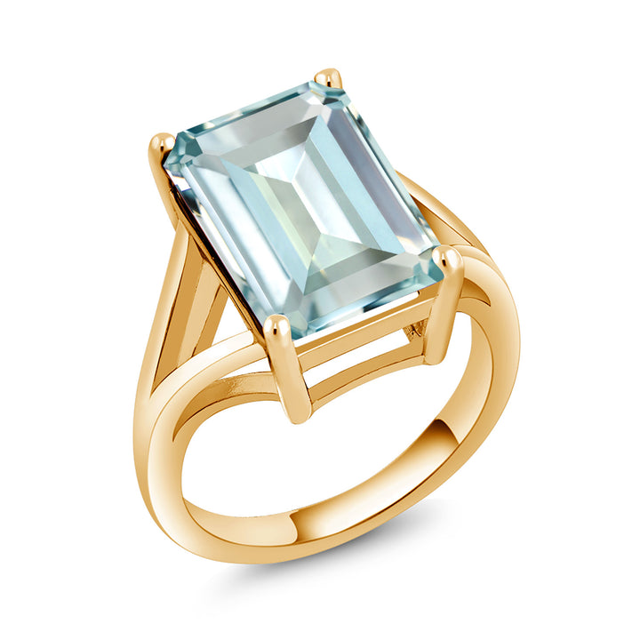 5-10 Cttw Gemstone Birthstone Solitaire Engagement Ring For Women | 18K Yellow Gold Plated Silver | 14X10MM Emerald Cut | Wedding Anniversary Ring | Available In Size 5, 6, 7, 8, 9