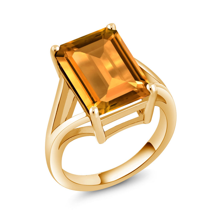 5-10 Cttw Gemstone Birthstone Solitaire Engagement Ring For Women | 18K Yellow Gold Plated Silver | 14X10MM Emerald Cut | Wedding Anniversary Ring | Available In Size 5, 6, 7, 8, 9