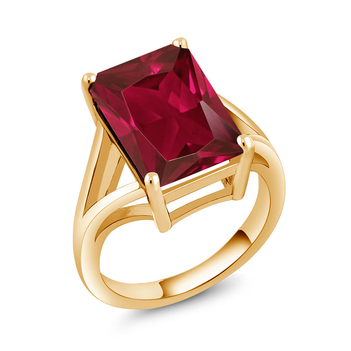 5-10 Cttw Gemstone Birthstone Solitaire Engagement Ring For Women | 18K Yellow Gold Plated Silver | 14X10MM Emerald Cut | Wedding Anniversary Ring | Available In Size 5, 6, 7, 8, 9