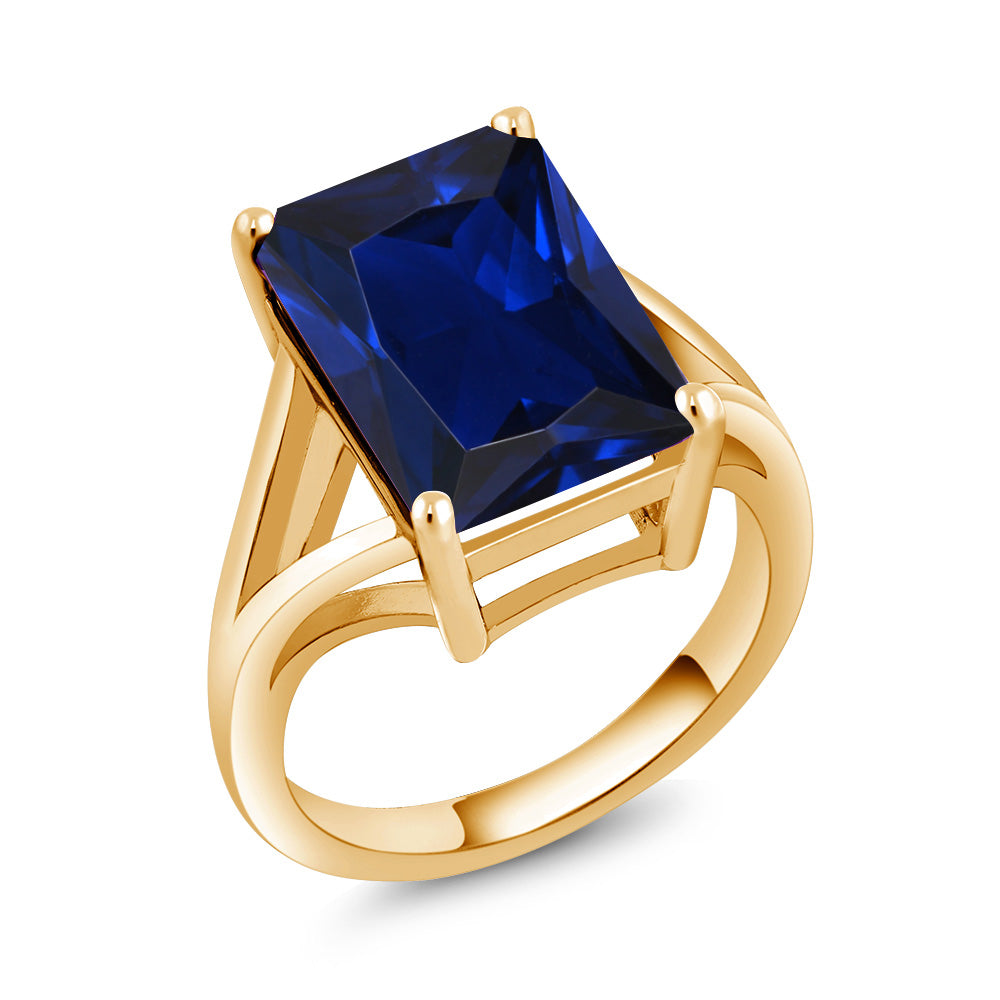 Blue Created Sapphire - September_9_Ring in 925 Yellow Gold Plated Silver