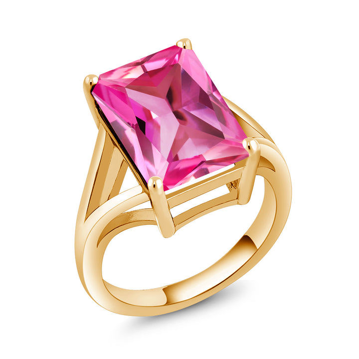 5-10 Cttw Gemstone Birthstone Solitaire Engagement Ring For Women | 18K Yellow Gold Plated Silver | 14X10MM Emerald Cut | Wedding Anniversary Ring | Available In Size 5, 6, 7, 8, 9