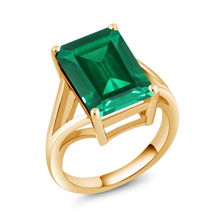 5-10 Cttw Gemstone Birthstone Solitaire Engagement Ring For Women | 18K Yellow Gold Plated Silver | 14X10MM Emerald Cut | Wedding Anniversary Ring | Available In Size 5, 6, 7, 8, 9