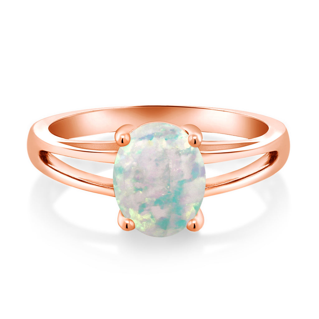 White Simulated Opal-Cabochon - October_5_Ring in 925 Rose Gold Plated Silver