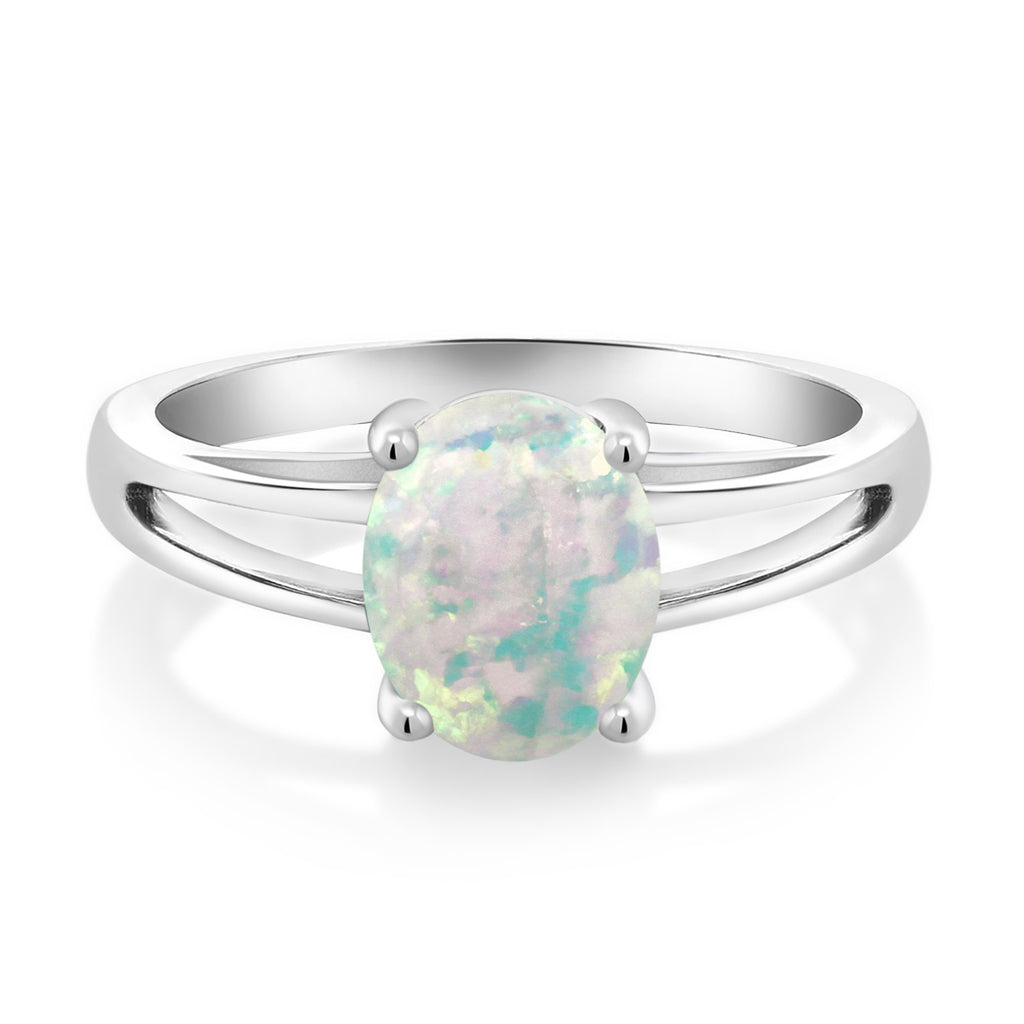 White Simulated Opal_6_Ring in 925 Sterling Silver