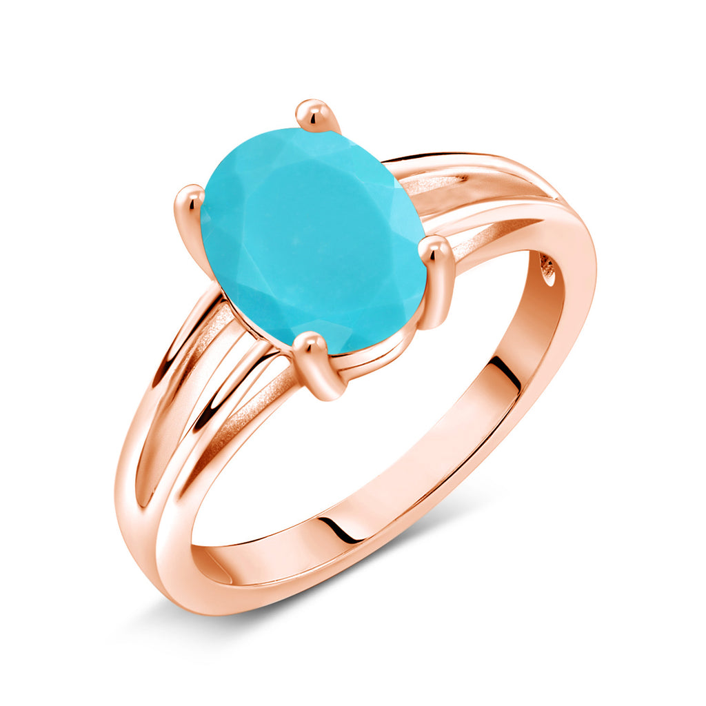 Green Turquoise_7_Ring in 925 Rose Gold Plated Silver