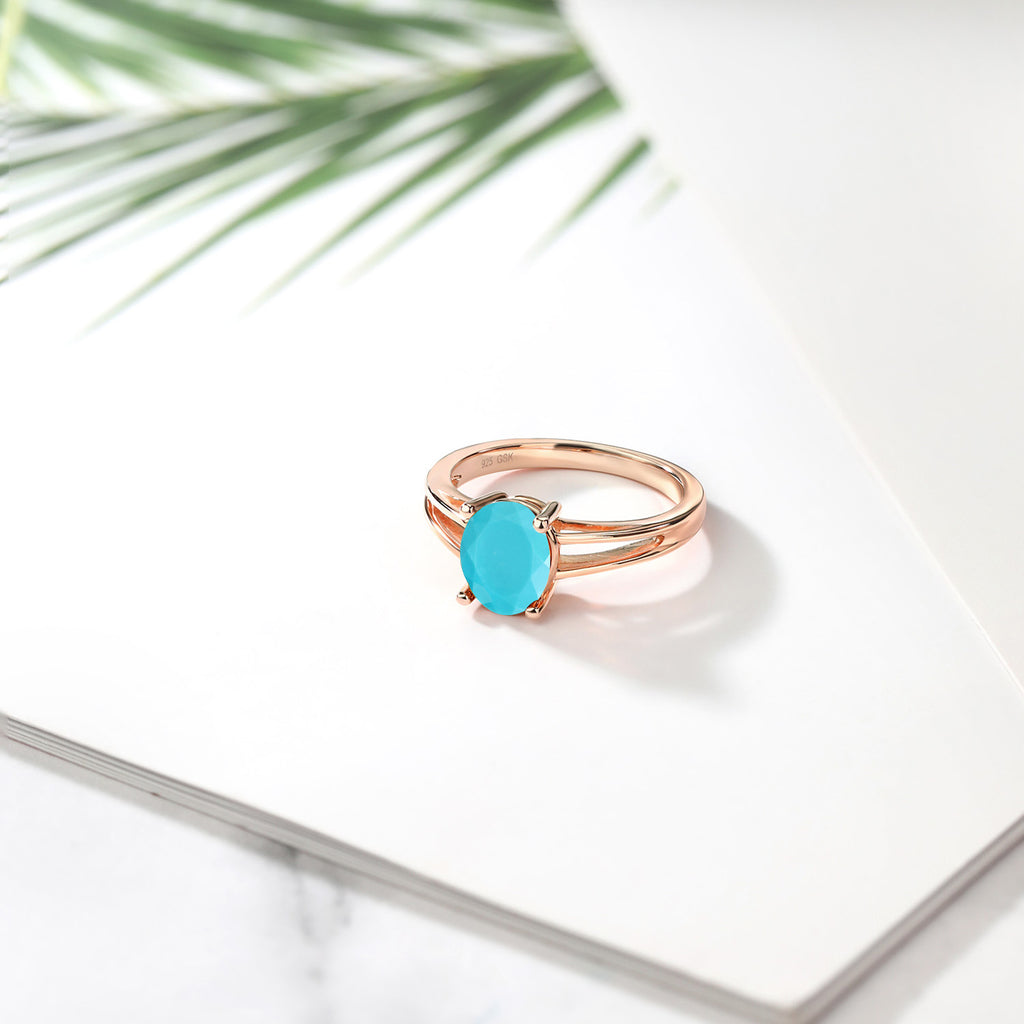 Green Turquoise_7_Ring in 925 Rose Gold Plated Silver