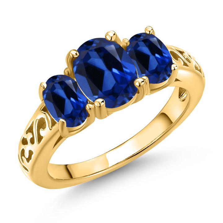 Blue Created Sapphire - September_8_Ring in 925 Yellow Gold Plated Silver