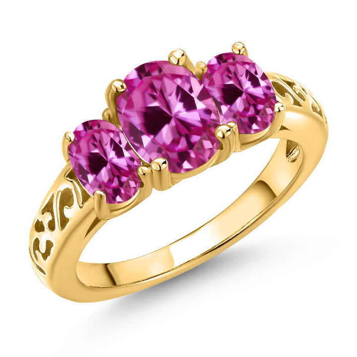 Pink Created Sapphire - September_7_Ring in 925 Yellow Gold Plated Silver