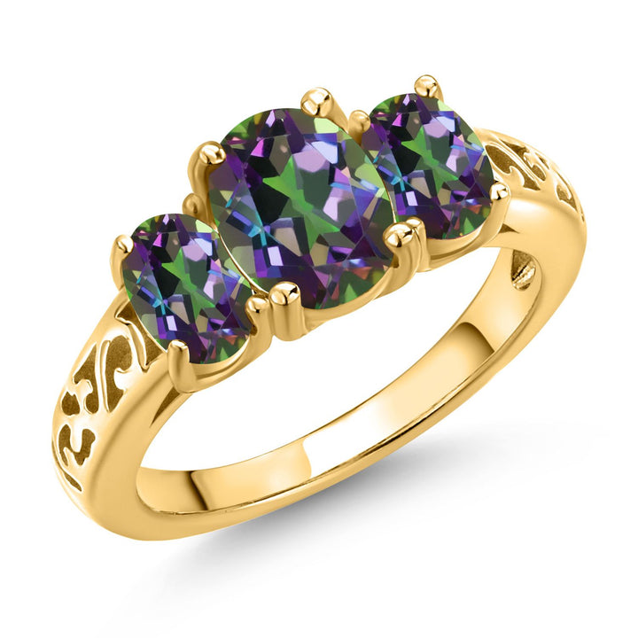 Green Mystic Topaz_6_Ring in 925 Yellow Gold Plated Silver